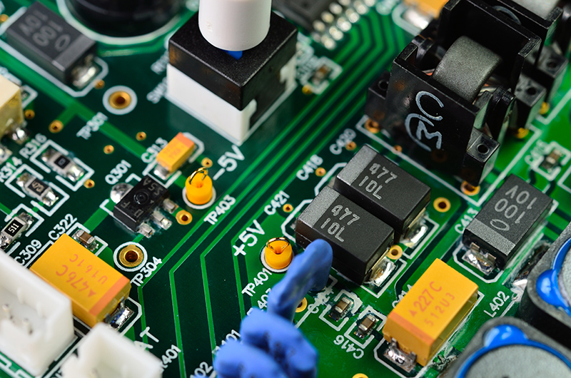 Circuit Board Close-up – Densely packed and intricate circuit boards are a cleaning and drying challenge
